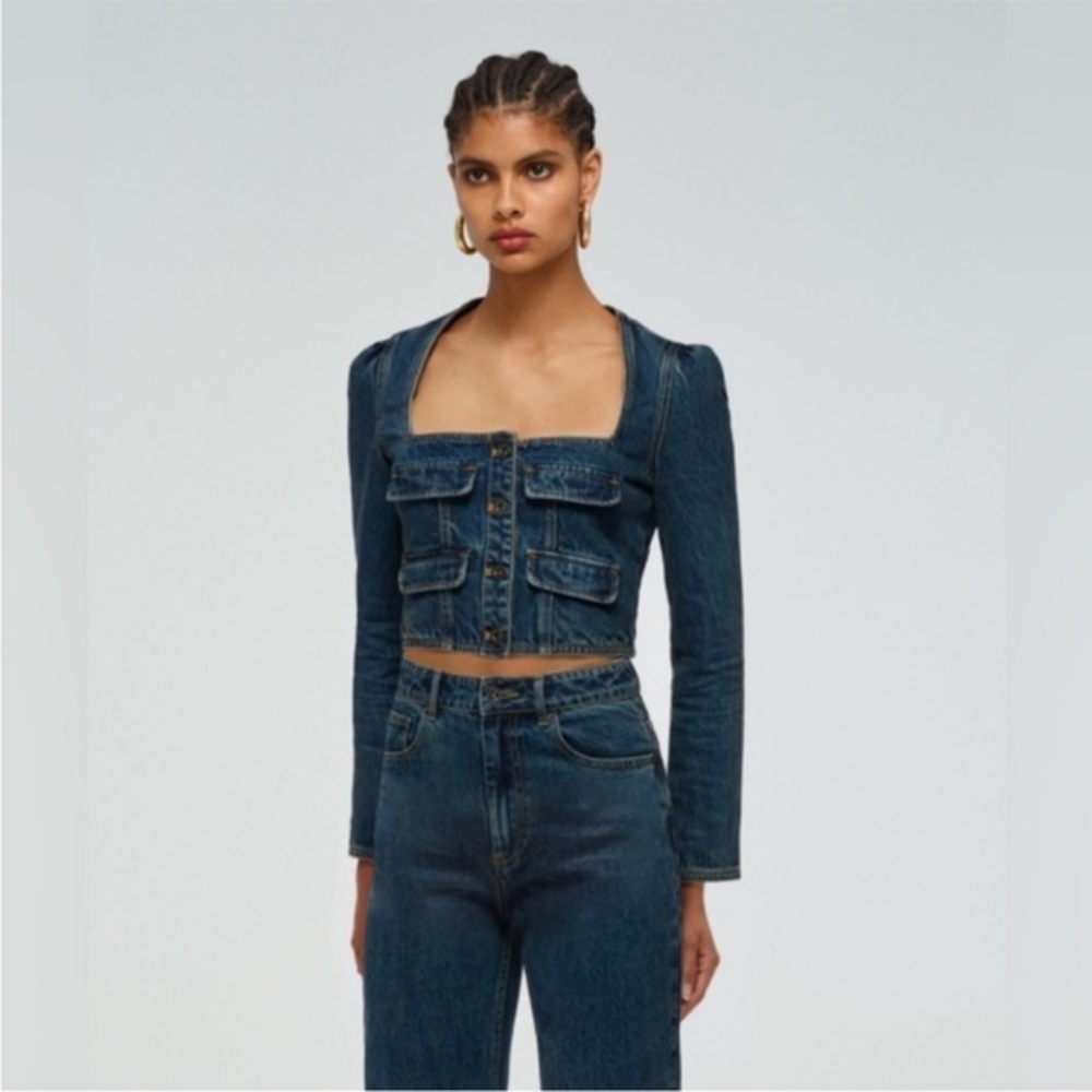 Self-Portrait Top Blue Denim Long Sleeve